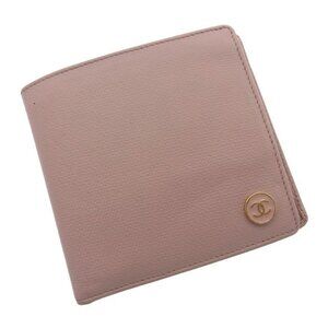 Chanel Wallet Purse Bifold Coco Button Pink Gold Woman Authentic Used Y515